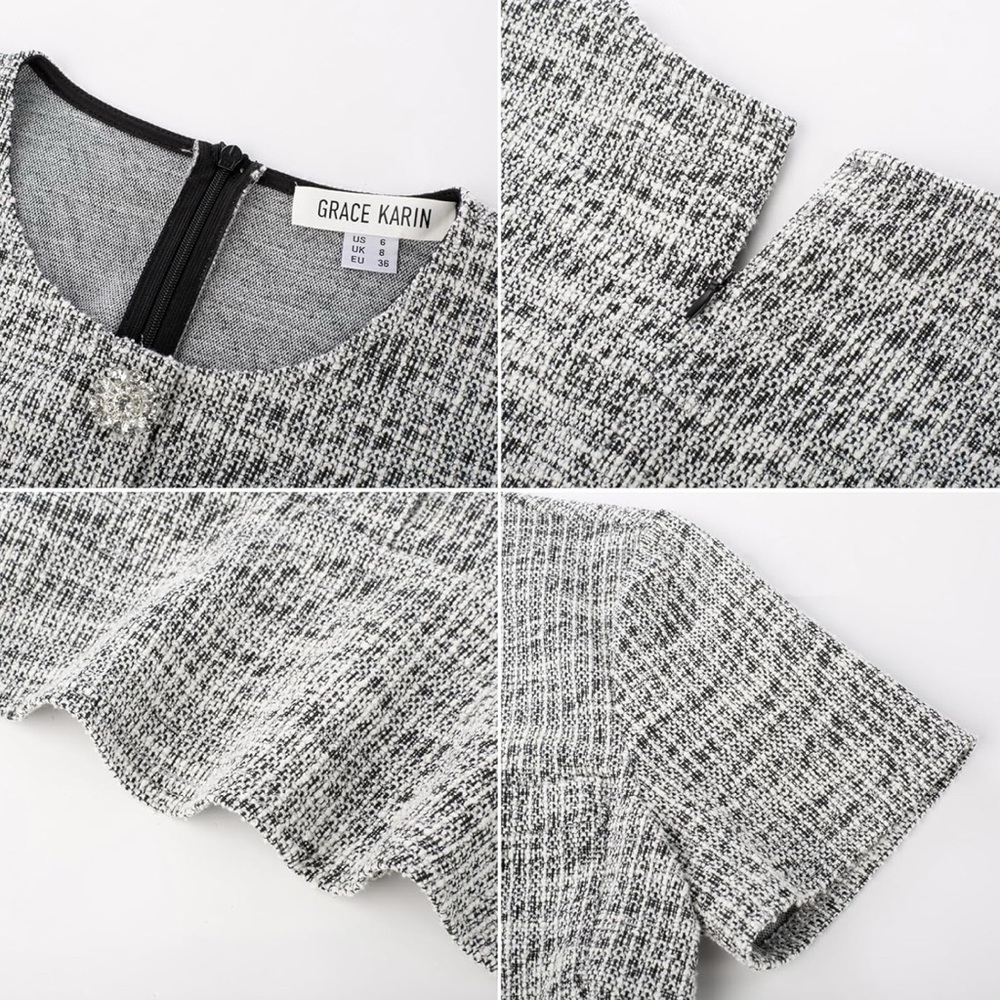 NWT Elegant Gray tweed jeweled buttons Short Sleeve Dress - Picture 5 of 11